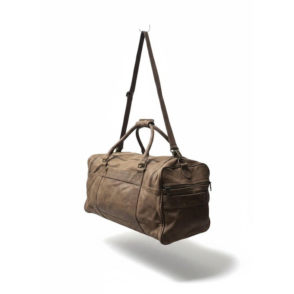 Large Brown Distressed Leather Duffle Bag Weekender Travel Carry On Luggage - Picture 2 of 7